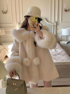 Double-Sided Woolen Coat Womens Winter Fashion Miniature Cowl Neck Korean Style Outerwear New Years Celebration Robe