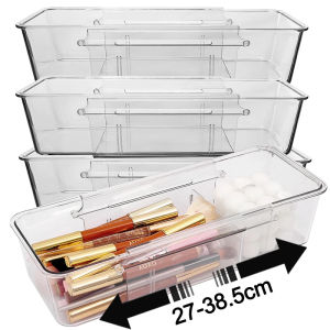 กล่องที่เก็บของแบ่งช่องแบบปรับขนาดได้ของใช้ในครัวเรือนลิ้นชักจัดระเบียบภาชนะกล่องเก็บชุดชั้นในถุงเท้าอเนกประสงค์