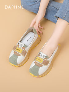 Daphne Spring New Leather Womens Shoes Thick Bottom Anti-slip Casual Shoes Lightweight Sport Shoes round Toe Sticky Backing