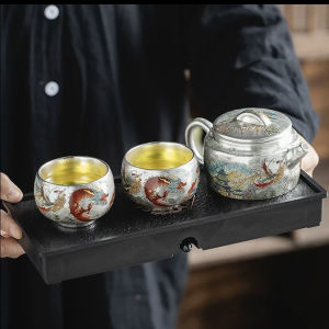 Zhou Hongjie 999 Pure Silver Tea Pot Dragon And Phoenix Silver Cup Silver Tea Set Handmade Chinese Style Tea Brewing Kit