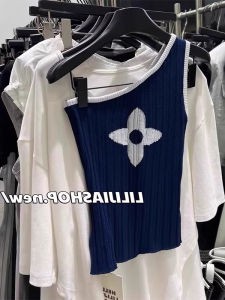 chaqi | Color Blocking One Shoulder Slimming Sleeveless Knit Top