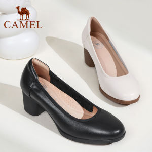 Cameljeans New Soft Sole Work Shoes Genuine Leather Thick Heel High Heels Shoes for Women