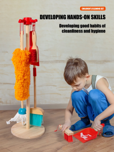Montessori Wooden Cleaning Set Toy Broom Mop Set Little Boy Girl Simulated Childrens Cleaning Tool Exercise Self-care Ability