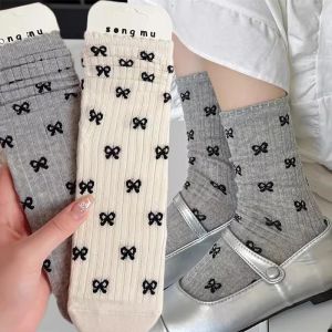 2Pairs Japanese Hollow Out Long Socks Women Girls Lace Sweet Bow Sock Casual Crew Loose Sox Streetwears Summer Thin Mid-tube Stockings