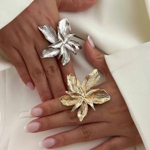 Ingemark | Ingemark Unique Exaggerated Large Petal Flower Rings for Women Vintage Geometric Adjustable Finger Ring Grunge Jewelry Steampunk