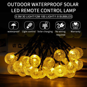 Waterproof Solar Crystal Ball Christmas Garden Solar Lamp Power LED Waterproof String Fairy Lights Outdoor Retro Bulb String Light Summer Light Fairy Gypsophila Bubble Ball Lamp Holiday Lighting Garland