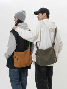 Japanese-Style Retro Corduroy Cross-Body Bag Mens Fashion Simple and All-Matching Casual Commuter Shoulder Bag Womens Messenger Bag Men