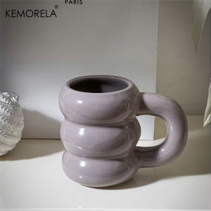 KEMORELA 420ML Cute Donut Ceramic Mug With Handle Nordic Style Creative Large Capacity Coffee Cup Simple Couple Water Cup Gift