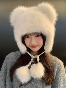 MiiOW | Mũ lông cừu dày dễ thương cho nữ mùa thu đông Mũ lưỡi trai ấm áp che đầu Mũ tai mèo nhồi bông thời trang Mũ tai thỏ nhồi bông