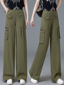 Ice Silk Quick Dry Work Pants Women Summer New Small Size American Retro Loose Straight Leg Mountain Climbing Wide Leg Pants