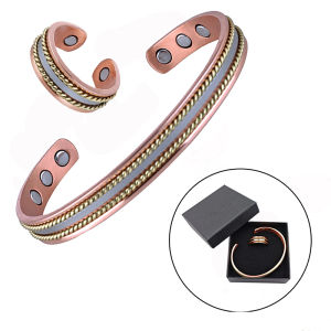 Vintage Pure Copper Jewelry Set Adjustable Magnetic Bracelet Ring Energy Arthritis For Women Men