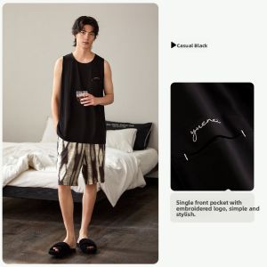 yuenei | Mens Summer Modal Sleeveless Nightgown Shorts Home Clothes High-End Sensation Wearable Outdoor Comfortable Lightweight Breathable
