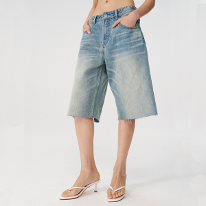 JCAESAR JHORTS Womens Distressed Denim Cutoffs Natural Fading Wash Low Waist Loose Fit Straight Leg Casual Pants