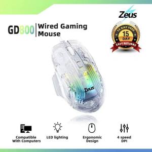 Zeus Transparent Wired Gaming Mouse: 4-Level DPI RGB & GD-800 Multiple Function Keys