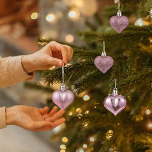 12pcs Christmas Balls Pendant Plastic Heart-shaped Ornament Christmas Tree Ornaments DIY Home Decor Supplies New Year Party Gift