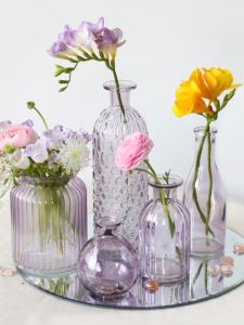 French Style Romantic Purple Triangle Embossed Glass Vase Refreshing Homestay Soft Decoration Retro Affordable Luxury Hydroponic Flower Pot