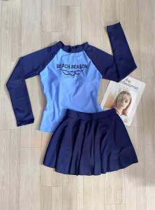 Đồ bơi nữ kín đáo Bikini SG Áo bơi tay dài phối váy bơi chữ A in chữ hàng VNXK thời trang mùa hè