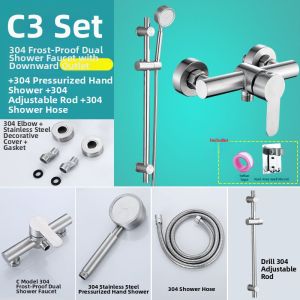 304 Stainless Steel Pressure-Enhanced Shower Faucet Set Hot Cold Mixing Valve