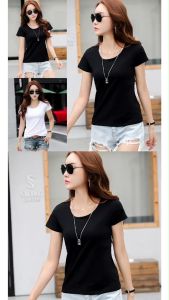 🔥 ราคาถูกที่สุด: เสื้อยืดคอกลมแขนสั้นสีพื้น 6ไซส์ 2 สี สีขาวและสีดำ