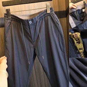 Ice Silk Lyocell Blended Summer Mens Solid Color Casual Pants Elastic Waist Loose Fit Youthful Style Daily Wear Thin Leggings