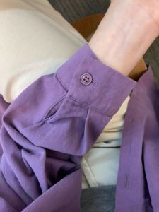 Spring Purple Long Sleeve Womens Casual Shirt American High Street Style Loose Fit Button up Top Korean Version Commute