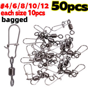 #4/6/8/10/12 Fishing Connector Pin Bearing Rolling Swivel Stainless Snap Fishhook Lure Swivels Fishing Tackle Accessories 50PCS