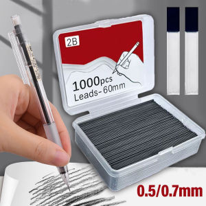 YESPERY ดินสอกดภาพวาดศิลปะบน2B ขนาด0.5/0.7มม. ตะกั่วดินสอกด1000ชิ้นเปลี่ยนได้พร้อมเครื่องเขียน2หลอด