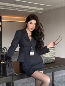 NINGXI | French Seductive Notch Collar High-Waist Skirt Suit Female Office Wear