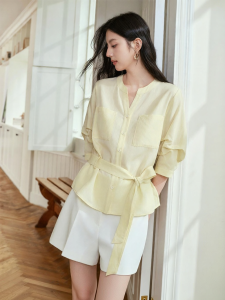OSA | V-Neck Tie Waist Shirt Three Quarter Sleeve Breathe Easy Lightweight