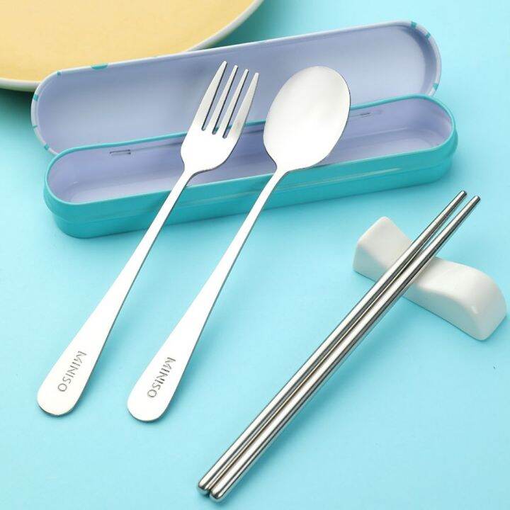 Four-pieces CUTLERY SET : SPOON FORK CHOPSTICKS WITH CASE Tableware by ...