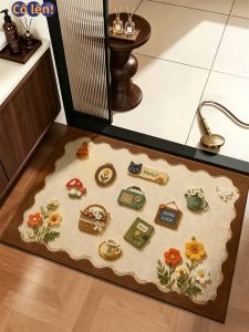 JIAYOUYA | Thảm Nhà Tắm Kiểu Retro Chống Trượt Hút Ẩm Nhanh Từ Đất Sét Diatom