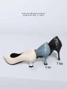 รองเท้าส้นสูงหนังแท้สำหรับผู้หญิง รองเท้าทำงานแบบสวม ทรงหัวแหลม ทรงหัวมน รองเท้าทำงานสีน้ำเงิน รองเท้าทำงานแบบสวม รองเท้าทำงานแบบสวม