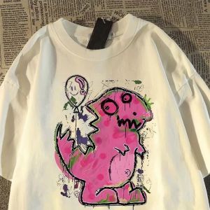 PAZHAOLANG | Plus Size Dinosaur Graffiti Print Casual T-Shirt