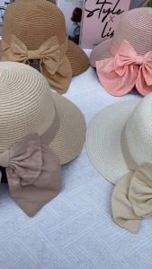 หมวกสานปีกกลางโบว์หลัง [รุ่นA078]สินค้าพร้อมส่งจากไทย