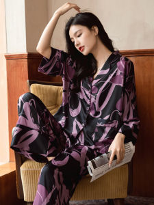 Áo Ngủ Lụa Băng Dài Tay Quần Dài Mặc Ở Nhà Cho Nữ Mùa Xuân Thu Hè Thường Ngày Thoải Mái Thoáng Khí Dễ Giặt