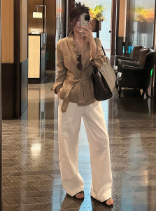 DANTING | Elegant and Professional Ready-to-Wear Khaki Linen Outfit Set