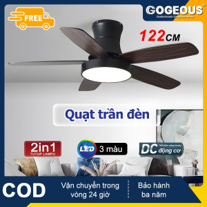 GOGEOUS Quạt trần phòng khách 5 cánh gỗ động cơ đảo chiều 6 Tốc Độ Gió Đèn Led 3 Chế Độ Ánh Sáng có remote