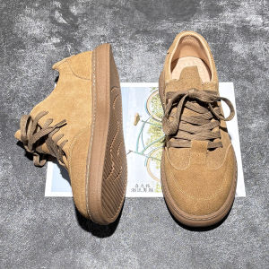 Leather Casual Board Shoes Mens Breathable British Style Deqin round Toe Lace up Retro Versatile Trendy Suede Single Shoes