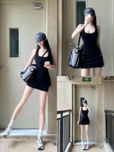 Váy Ngắn Không Tay Màu Đen Kiểu Pháp Cho Nữ Mùa Hè 2024 Váy Công Sở Bó Sát Cạp Cao Váy Ngắn Bó Sát Váy Ngắn Không Tay