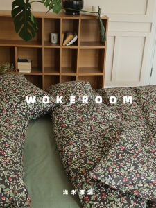 Retro South Seas Style Black White Flower Pure Cotton Four-Piece Set Diagonal Pattern Full Cotton Bedding Cover for 1.8m 1.5m Bed