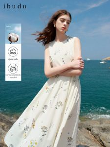 3COLOUR·S | Cotton Floral Round Neck A-line Long Dress