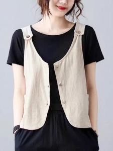 เสื้อกั๊กแขนกุดทรงหลวมสำหรับผู้หญิง ฤดูใบไม้ผลิ 2024 เสื้อกั๊กแขนกุดแบบสั้น ทรงหลวม ทรงหลวม แขนกุด แขนกุด เสื้อผ้าทำงาน