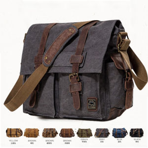 Fashionable Canvas Motorcycle Style Mens Crossbody Bag Student Computer Bag Retro Casual Single Shoulder Bag Retro Backpack