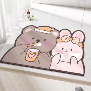 Cartoon Bathroom Absorbent Mat Quick Dry Non-Slip Pad Toilet Washroom No-Wash Foot Pad Cuttable Entrance Dirt Resistant