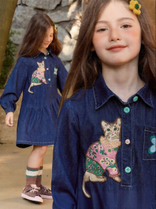 PPTOWN | Cute Girls New Autumn Long-sleeve Denim Dress