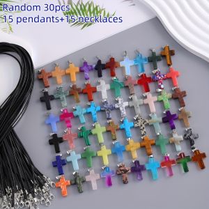 Bộ 15 Mặt Dây Chuyền Hình Chữ Thập Bằng Thủy Tinh Kèm Dây Đen Để Làm Đồ Trang Sức Tự Làm - Tạo Ra Những Chiếc Vòng Cổ Vòng Tay Và Bông Tai Độc Đáo