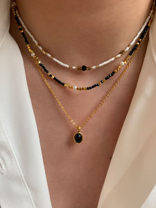 CAFFTI | Natural Freshwater Pearl Black Spinel Sterling Silver Women Luxury Neck Chain