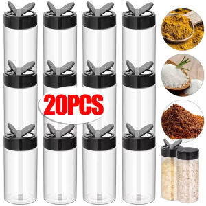 20pcs Clear Plastic Spice Jar With Shaker Lids Kitchen Seasoning Bottles For Storing Spice Powders Salt Pepper Barbecue Condiment Box