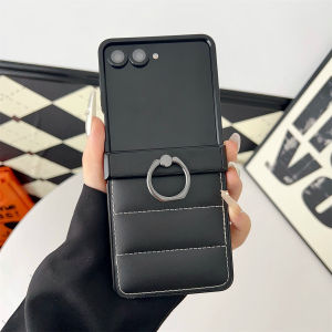 szhaiyu | For Samsung Galaxy Z Flip 8 7 7E 6 5 4 3 Leather Case With Down Jacket Pattern Ring Holder Shockproof Hinge Protection Cover