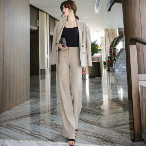 MUBEELE | Elegant European Style Womens Suiting Outfit Autumn Commute Professional Small Western Style Coat Wide Leg Pants Two-Piece